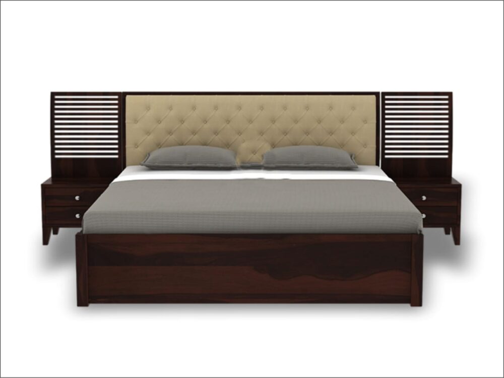 Elegant Sleep : Wooden Bed with Side Tables - Image 5