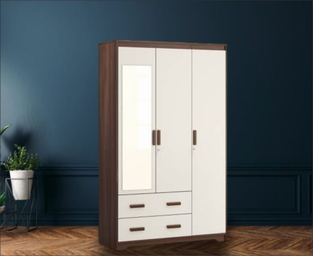 Elegant White and Brown Almirah with Storage Box