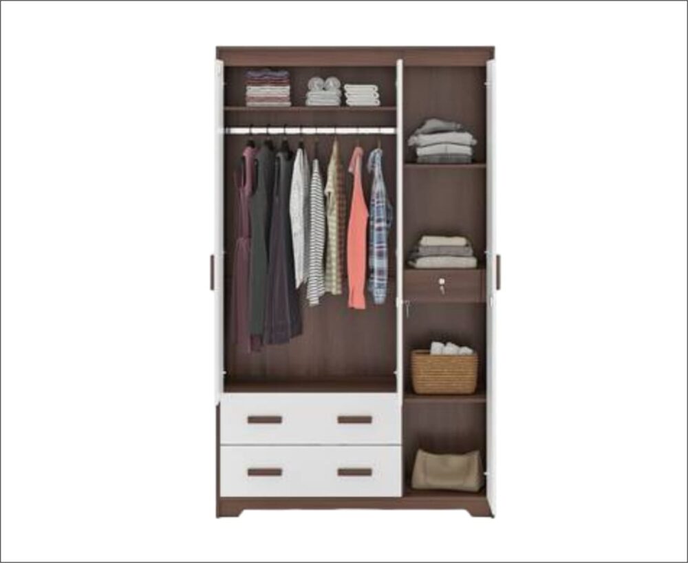 Elegant White and Brown Almirah with Storage Box - Image 2