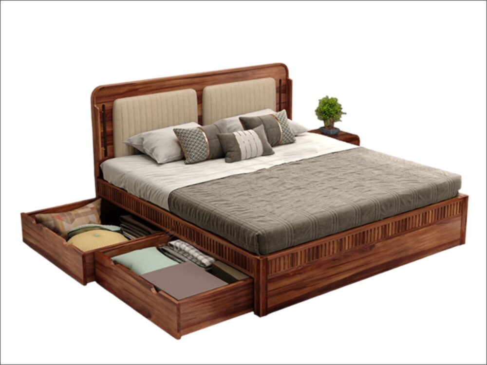 Wooden Bed with Two Drawers - Image 4