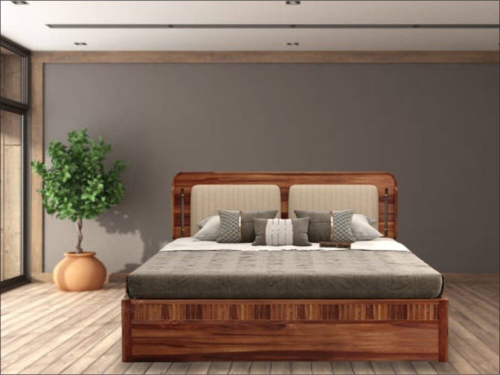 Wooden Bed with Two Drawers